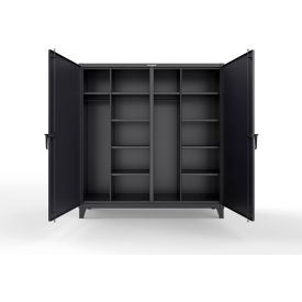 Strong Hold® Double Shift Uniform Cabinet with 10 Shelves 12 GA 72" W x 24" D x 78" H Black 