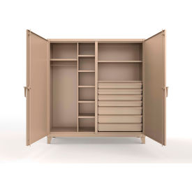 Strong Hold® Double Shift Uniform Cabinet 7 Drawers 12 GA 72" W x 24" D x 78" H Beige 