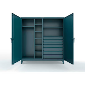 Strong Hold® Double Shift Uniform Cabinet with 7 Drawers 12 GA 72" W x 24" D x 78" H Blue 