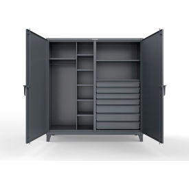 Strong Hold® Double Shift Uniform Cabinet with 7 Drawers 72" W x 24" D x 78" H Dark Gray 