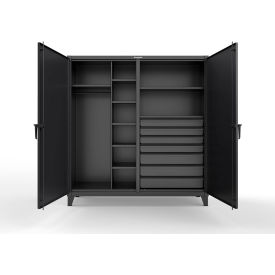 Strong Hold® Double Shift Uniform Cabinet with 7 Drawers 12 GA 72" W x 24" D x 78" H Black 