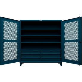 Strong Hold® Extreme Duty Ventilated Hex Cabinet with Drawers 72"W x 24"D x 78"H Blue 