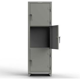 StrongHold® 3-Tier 3 Door Extra Heavy Duty Locker 24""W x 24""D x 75""H Gray Assembled