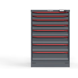 Strong Hold Modular Drawer Cabinet 8 Drawers (5 Sz.) 114 Comp. 30"Wx29"Dx44"H Red  Elec. Lock 