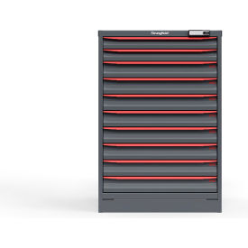 Strong Hold Modular Drawer Cabinet 10 Drawers 200 Comp. 30"W x 29"D x 44"H Red /Gray Elec. Lock 