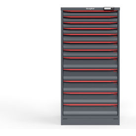 Strong Hold Modular Drawer Cabinet 12 Drawers 155 Comp. 30"W x 29"D x 60"H Red /Gray Elec. Lock 