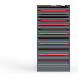 Strong Hold Modular Drawer Cabinet 13 Drawers 196 Comp. 30"W x 29"D x 60"H Red /Gray Elec. Lock 