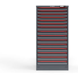 Strong Hold Modular Drawer Cabinet 15 Drawers 225 Comp. 30"W x 29"D x 60"H Red /Gray Elec. Lock 