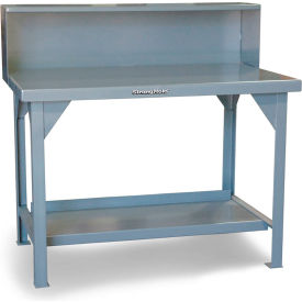 Strong Hold Heavy Duty Work Table with Steel Top Riser Shelf 48"W x 30"D Gray 