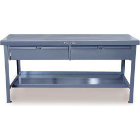 Strong Hold Products T6036-2DB StrongHold Storage Workbench W/ 2 Drawers & Shelf, Steel Square Edge, 60"W x 36"D, Gray image.