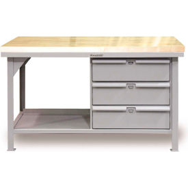 Strong Hold Products T6036-3DB-MT StrongHold Storage Workbench W/ 3 Drawers & Shelf, Maple Square Edge, 60"W x 36"D, Gray image.