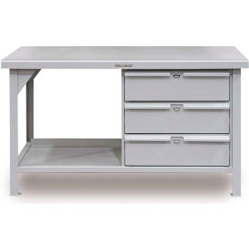 Strong Hold Products T6036-3DB StrongHold Storage Workbench W/ 3 Drawers & Shelf, Steel Square Edge, 60"W x 36"D, Gray image.
