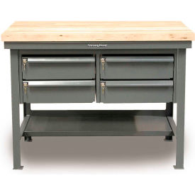 Strong Hold Products T6036-4DB-KL-MT StrongHold Storage Workbench W/ 4 Drawers & Shelf, Maple Square Edge, 60"W x 36"D, Gray image.