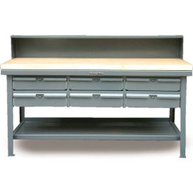 Strong Hold Storage Workbench W/ 6 Drawers & Shelf Maple Square Edge 60"W x 36"D Gray 