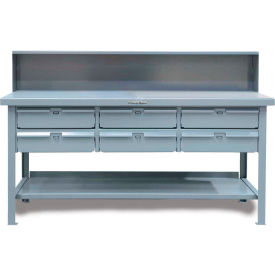 Strong Hold Products T6036-RS-6DB StrongHold Storage Workbench W/ 6 Drawers & Shelf, Steel Square Edge, 60"W x 36"D, Gray image.
