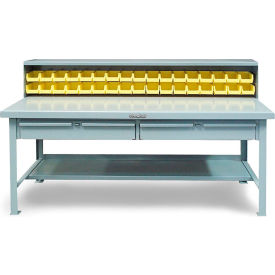Strong Hold® Shop Table w/ 2 Drawers Steel Top Shelf 72"W x 30"D x 48"H Dark Gray 