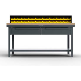 Strong Hold® Shop Table w/ 2 Drawers Maple Top Shelf 72"W x 36"D x 48"H Dark Gray 