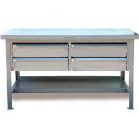 Strong Hold Products T7236-4DB-KL StrongHold Storage Workbench W/ 4 Drawers & Shelf, Steel Square Edge, 72"W x 36"D, Gray image.