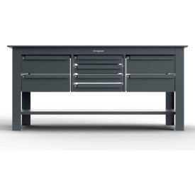 Strong Hold® Shop Table w/ 8 Drawers Steel Top Shelf 72"W x 36"D x 34"H Dark Gray 