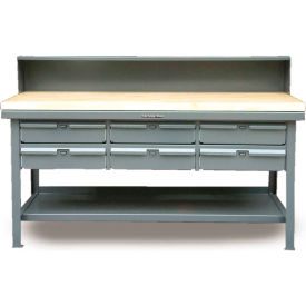Strong Hold Products T7236-RS-6DB-MT StrongHold Storage Workbench W/ 6 Drawers & Shelf, Maple Square Edge, 72"W x 36"D, Gray image.