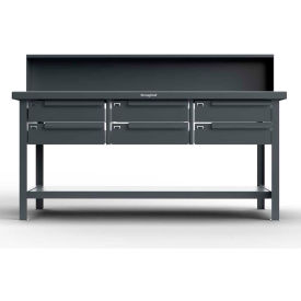 Strong Hold® Extreme Duty Shop Table Workbench Riser Shelf 6 Drawers72"Wx36"Dx34"HDark Gray 