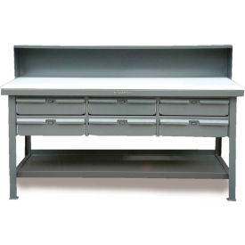 Strong Hold Products T7236-RS-6DB-UHMW StrongHold Storage Workbench W/ 6 Drawers & Shelf, Laminate Square Edge, 72"W x 36"D, Gray image.