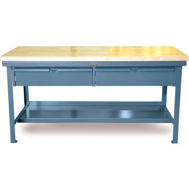Strong Hold® Shop Table w/ 2 Drawers Maple Top Shelf 84"W x 36"D x 34"H Dark Gray 