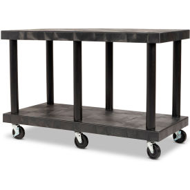 SPC Industrial Solid Top Modular-Kart with 2 Shelves & 4" Casters 48"Lx24"Wx32"H Black 