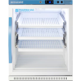 Accucold ADA Vaccine Refrigerator 24-3/8"W x 24-3/8 "D x 32.5"H 6 CuFt Glass Door Drawers Shelf 