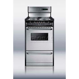 Summit Appliance Div. TEM130BKWY Summit-Deluxe 220V Electric Range, Slim 20"W, Stainless Steel Doors image.