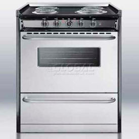 Summit Appliance Div. TEM210BRWY Summit-Slide-In Electric Range, 30"W, Stainless Steel Doors, Black Porcelain Top image.