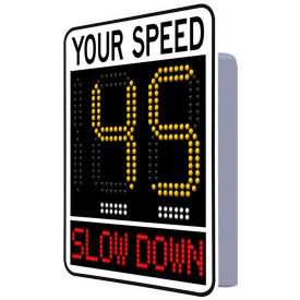 Tapco, Traffic & Parking Control Co, Inc 140091 Tapco 15" Radar Feedback Sign, Your Speed/Slow Down, Solar Panel, 30"W x 42"H, Black/White image.