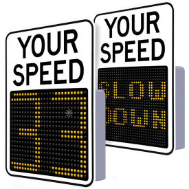 Tapco, Traffic & Parking Control Co, Inc 140162 Tapco 12" Radar Feedback Sign, Your Speed/Full Motion, Solar Panel, 23"W x 29"H, Black/White image.