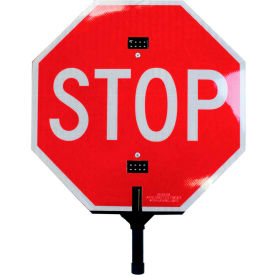Tapco, Traffic & Parking Control Co, Inc 145790 Tapco 18" LED-Enhanced Paddle, Stop/Slow, HIP, 18"W x 18"H, White/Red & Black/Orange image.