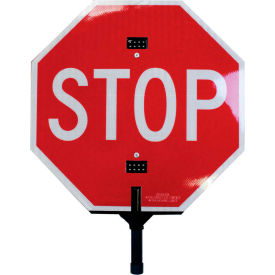 Tapco, Traffic & Parking Control Co, Inc 145794 Tapco 24" LED-Enhanced Paddle, Stop/Slow, HIP, 24" x 24", White/Red & Black/Orange image.