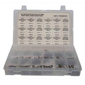 Titan Fasteners TFP18GFA244 244 Piece Sheet Metal (Tapping) Screw Assortment - #6 to #14 - Phillips Flat Head - 304 SS image.