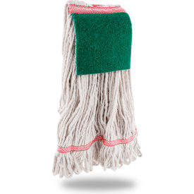 Commercial Large Cotton Looped-End Wet Mop Head w/ Scrub Pad Brick, White, 12/Pack view 2