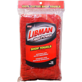 Libman Company 591 Libman Commercial High Power® 100 Cotton Red Shop Towels, 12 Pack - 591 image.