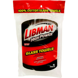 Libman Company 592 Libman Commercial High Power® 100 Cotton White Glass Towels, 6 Pack - 592 image.