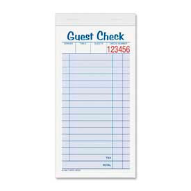 Tops Business Forms 45702 Tops® Guest Check Book, 2-Part, 3-11/32" x 6-3/8", White/Canary, 50 Sets/Book, 10 Books/Pack image.