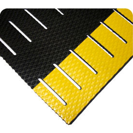 Tennesee Mat Co 475.38x3x5SLTBYL Wearwell® Kushion Walk Slotted Anti Fatigue Runner 3/8" Thick 3 x 5 Black/Yellow Border image.