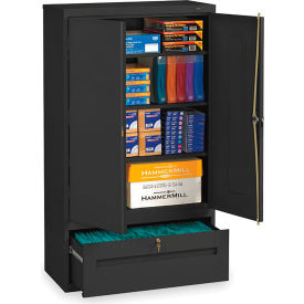 Tennsco Corp DWR-6618-BLK Tennsco All-Welded Storage Cabinet With File Drawer, 36"Wx18"Dx66"H, Black image.