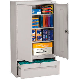 Tennsco Corp DWR-6618-LGY Tennsco All-Welded Storage Cabinet With File Drawer, 36"Wx18"Dx66"H, Light Gray image.