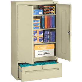 Tennsco Corp DWR-6618-CPY Tennsco All-Welded Storage Cabinet With File Drawer, 36"Wx18"Dx66"H, Putty image.