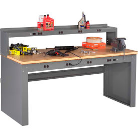 Tennsco Corp EB-2-3072C-MGY Tennsco Panel Leg Workbench, 72 x 30", Riser & 8 Power Outlets, Compressed Wood Square Edge image.