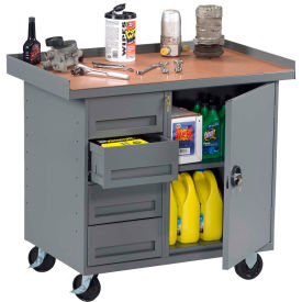 Tennsco Corp MB-1-2542-MGY Tennsco Mobile Workstation, 4 Drawers Locking Cabinet, 42"W x 25"D, Gray image.