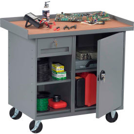 Tennsco Corp MB-2-2542-MGY Tennsco Mobile Workstation, 1 Drawer Locking Cabinet, 42"W x 25"D, Gray image.