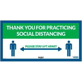 Global Industrial 670494GN Global Industrial™ Green Thank you for Social Distancing Sign,  24"W x 12"H, Adhesive Vinyl image.