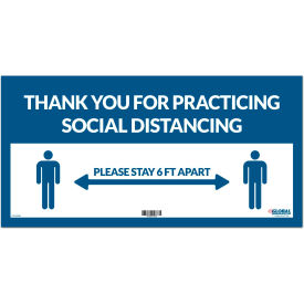 Global Industrial 670494BL Global Industrial™ Blue Thank you for Social Distancing Sign, 24"W x 12"H, Adhesive Vinyl image.