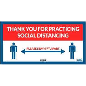 Global Industrial 670494RD Global Industrial™ Red Thank you for Social Distancing Sign, 24"W x 12"H, Adhesive Vinyl image.